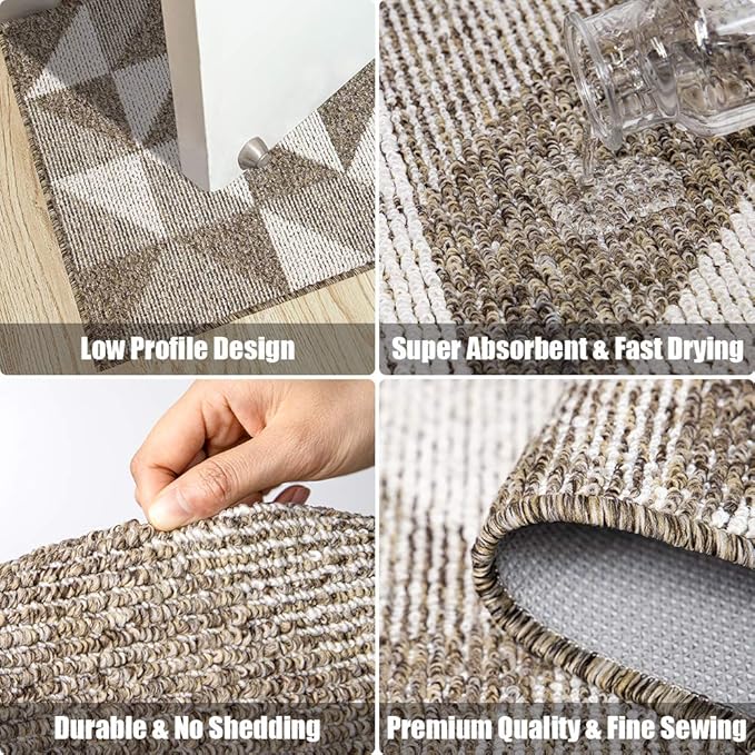 Indoor Doormat 32"x 48", Absorbent Front Back Door Mat Floor Mats, Rubber Backing Non Slip Door Mats Inside Mud Dirt Trapper Entrance Front Door Rug Carpet, Machine Washable Low Profile-Brown Geome