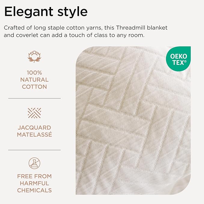Threadmill Luxury Cotton Blankets for Queen Size Bed | All-Season 100% Cotton Queen Size Blanket | Criss Cross Jacquard Cozy Lightweight, Soft Breathable Coverlet fits Full Size Bed, 90x92 | White