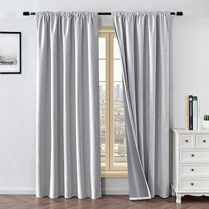 100% Blackout Curtains for Living Room, 72 Inch Curtains 2 Panel Set Light Blocking, Back Tab & Rod Pocket Thermal Insulated Drapes Bedroom Windows Home Decor(52W × 72L inch, Off-White)