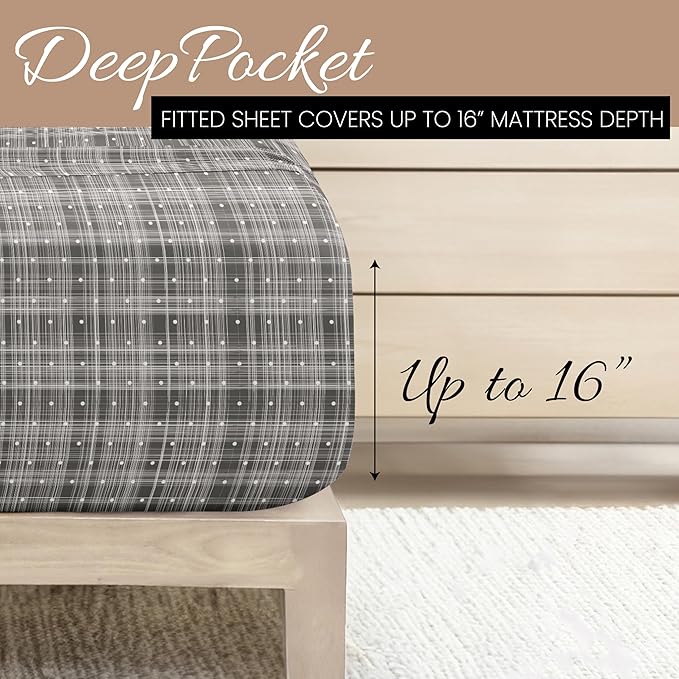 Linen Market Double-Brushed Patterned Microfiber California King Sheet Set 4 Piece – Oeko-TEX Certified Ultra Soft & Wrinkle-Free - 16" Deep Pocket Sheets Easy Care Cal-King Size - Polka Dot Gray