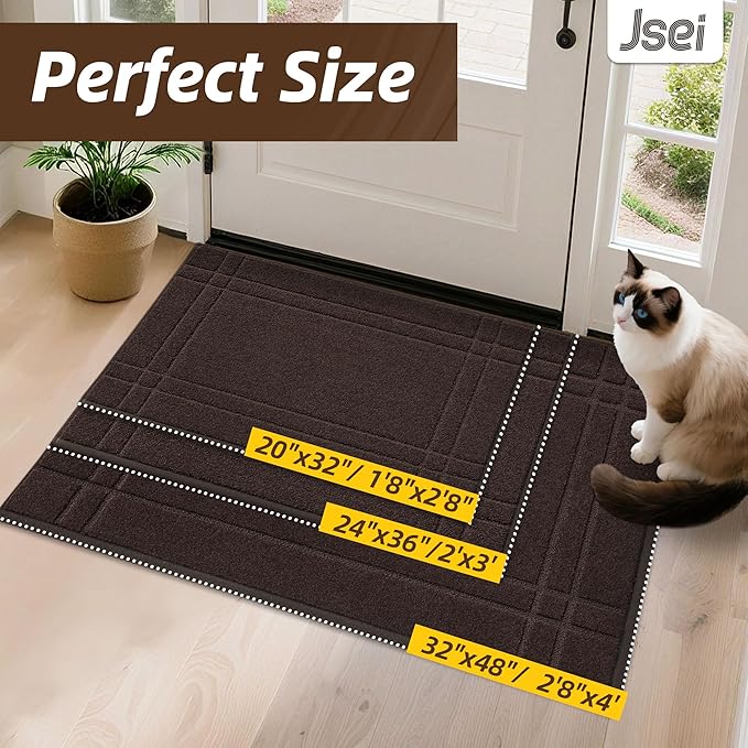 JSEI Entryway Rugs Doormat 24"x36", Non-Slip Dirt Trapper Door Mats Indoor, Washable Absorbent and Stain Resist Welcome Floor Mat for Front Door, Dog Door Mat, Muddy Wet Shoes & Paws, Brown