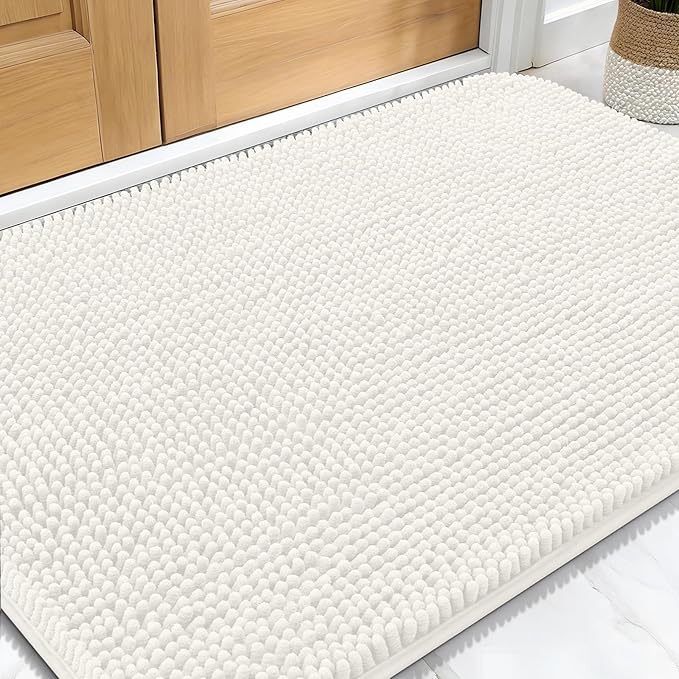 OLANLY Dog Door Mat for Muddy Paws 30x20, Absorbs Moisture and Dirt, Absorbent Non-Slip Washable Doormat, Quick Dry Chenille Mud Mat for Dogs, Entry Indoor Entryway Carpet for Inside Floor, Ivory