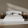 RECCI Cloud Upholstered California King Bed Frame with Headboard, 5 Inch Foam Padded Platform, No Box Spring, Easy Assembly (Snow White)