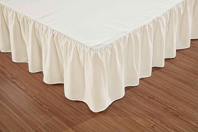 Sheets & Beyond Wrap Around Solid Microfiber Luxury Hotel Quality Fabric Bedroom Gathered Ruffled Bedding Bed Skirt 14 Inch Drop (King, Beige)