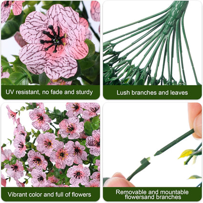 Artificial Faux Outdoor Outside Flowers Plants, 2 PCS Fake Silk UV Resistant Look Real Pink Daisy Trailing Vines for Front Door Porch Planter Urn Patio Balcony Decoration