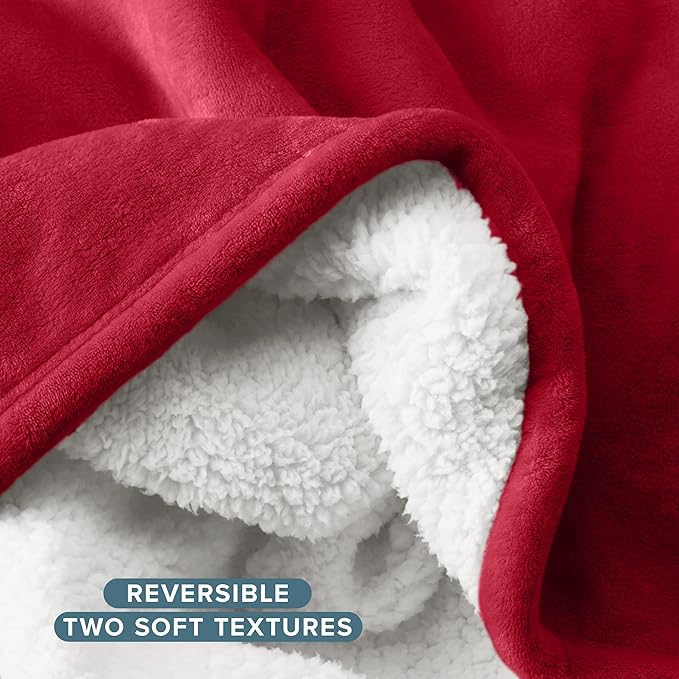 Bare Home Sherpa Fleece Blanket - Throw/Travel Size - Blanket for Bed, Sofa, and Couch - Warm & Lightweight - Fluffy & Soft - Reversible (Throw/Travel, Red)