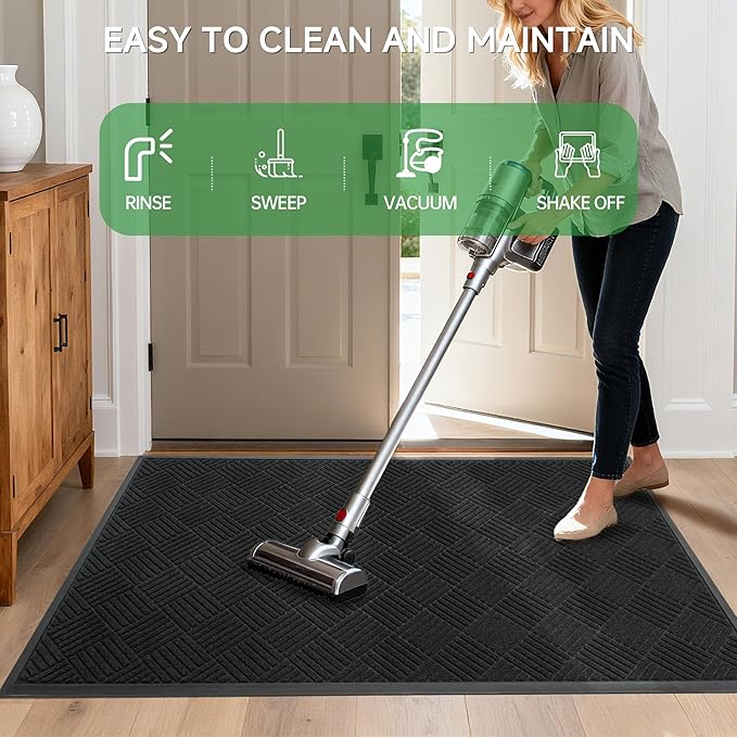 Front Door Mat, Heavy Duty Indoor Outdoor Doormat, 72" x 36" Low Profile Outdoor Mats for Home Entrance, Stain and Fade Resistant Welcome Mat Ideal for High Traffic Area, Diamond Black