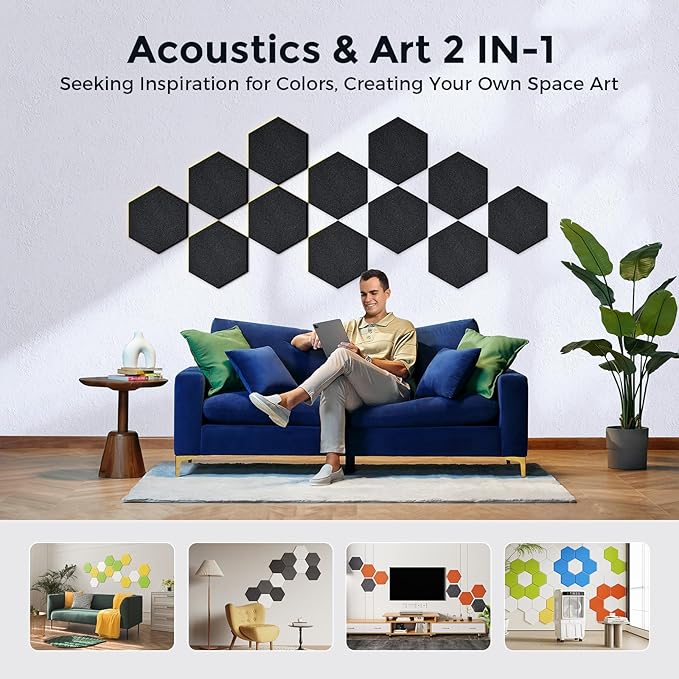 Self-Adhesive Acoustic Panels [390 lbs/yd³ Ultra-High Density], 2nd Generation Sound Absorbing Panel, Professional Level Sound Panel, Polyester Soundproof Foam [Size L, Black]