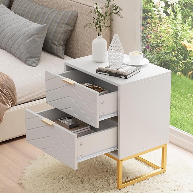 Anbuy 3 Pieces Bedroom Sets 6 Drawer Dresser and Nightstand Sets for Bedroom, Night Stand Set of 2 & 6 Drawer Dresser with Gold Handles, Morden Wood Chest of Drawers Storage Cabinet Set, White