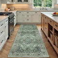 Area Rugs 3'x6' Washable Non-Slip, Floral Vintage Distress Print Pattern Medallion Carpet for Living Room Bedroom Dining Room, Dark Green Gray