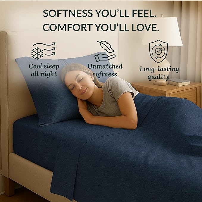 Egyptian Cotton Twin Size Sheets Set, Dark Denim