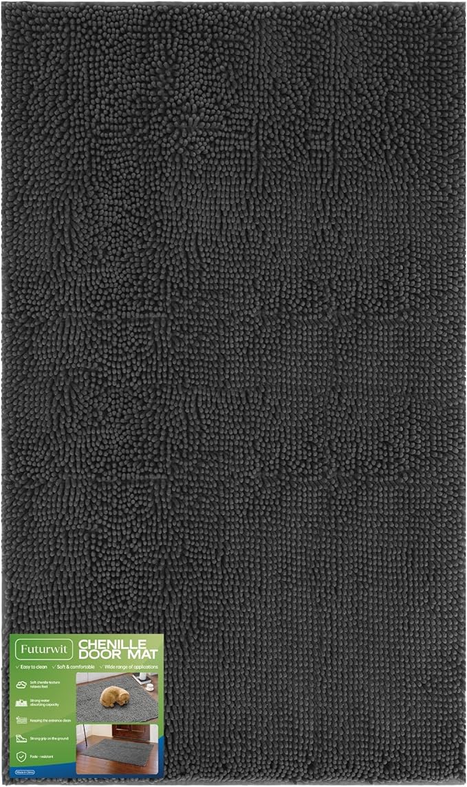 Dog Door Mat for Muddy Paws, 60" x 30" Chenille Absorbent Front Door Mat Inside, Large Runner Mud Mat for Dogs, Trap Dirt Washable Non Slip Outdoor Indoor Entrance Doormats, Grey