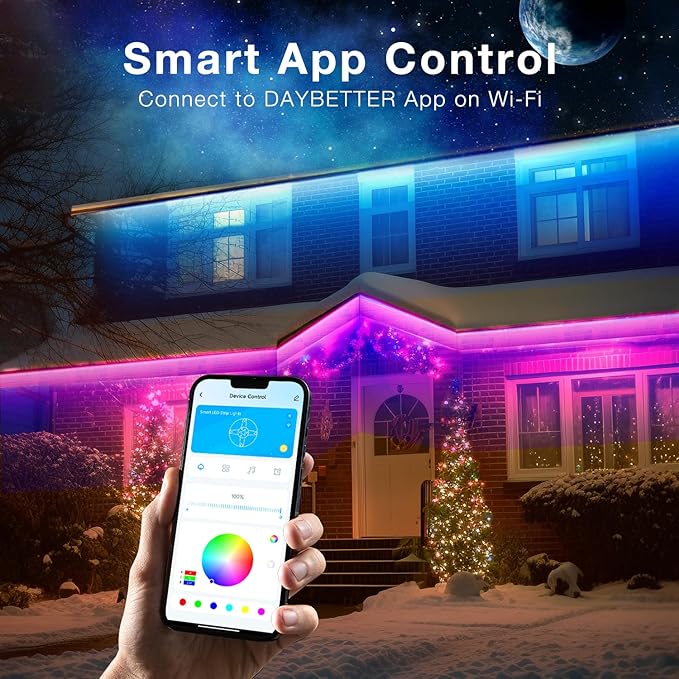 DAYBETTER IP65 Waterproof Led Strip Lights, Smart WiFi LED Lights Work with Alexa and Google Assistant, Color Changing Lights with APP Control, Suit for Bedroom, Bathroom, Home Decor, Outdoor, 32.8ft