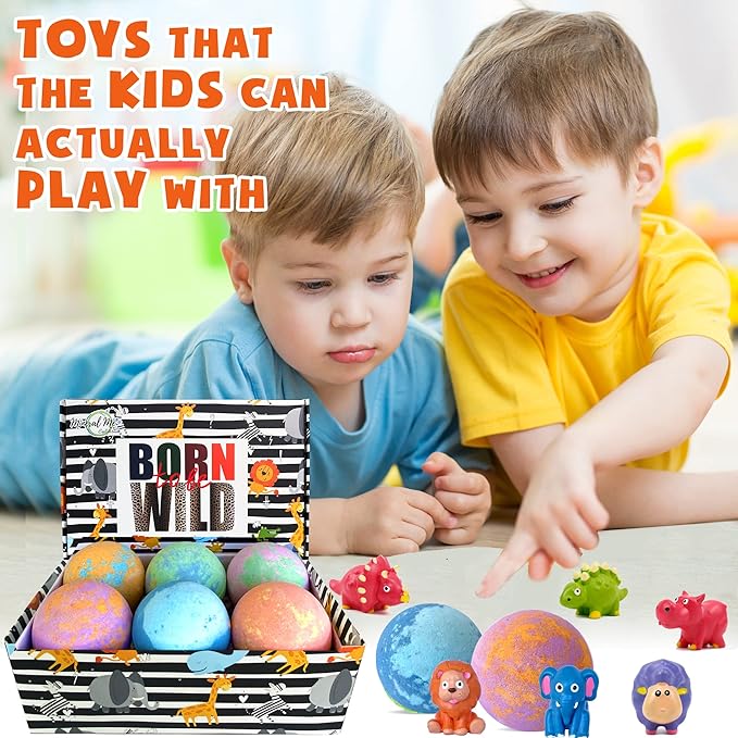 Bath Bombs for Kids with Toys Inside - Organic Bubble Bath Fizzies with Jungle Animal Toys. Gentle and Kids Friendly Spa Bath Balls, Bath Fizz Balls - Stocking Stuffers Christmas Gifts for Boy, Girls