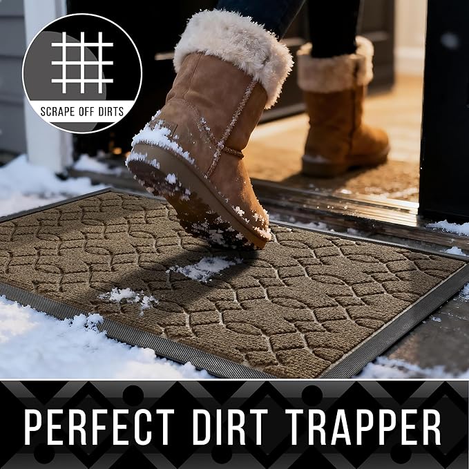 Yimobra Large Door Mat 36x24, All-Season Waterproof Doormat Outdoor Entrance, Heavy Duty Non-Slip Outside Door Mat for Garage Patio Proch Entryway Indoor, Easy Clean, Brown