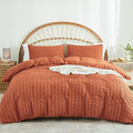 AveLom Terracotta Seersucker Duvet Cover Set King Size (104 x 90 inches), 3 Pieces (1 Duvet Cover + 2 Pillow Cases), Ultra Soft Washed Microfiber, Textured Duvet Cover with Zipper Closure, Corner Ties