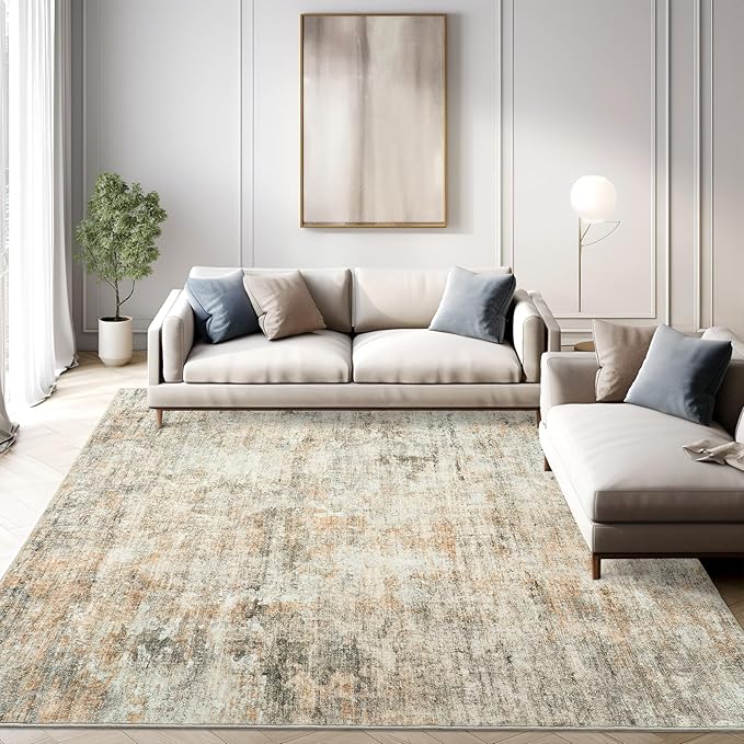 Abstract Rug 5x7 Machine Washable Area Indoor Orange Low Pile Non-Slip Foldable Thin Accent Rugs for Bedroom Living Room Dining Room