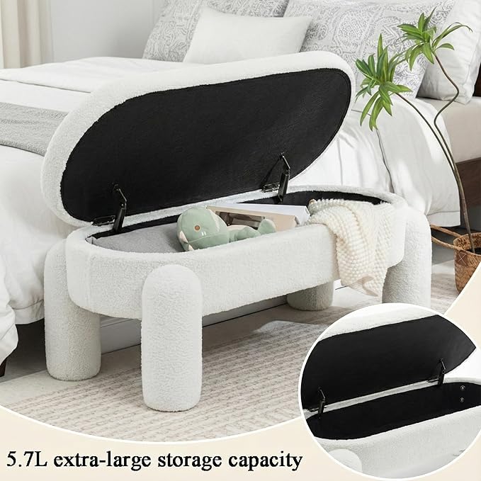 Ottoman with Storage, Large Foot Rest Ottoman Storage Bench,End of Bed Bench,Upholstered Seating,for Entryway, Hallway, Living Room,Bedroom (White)