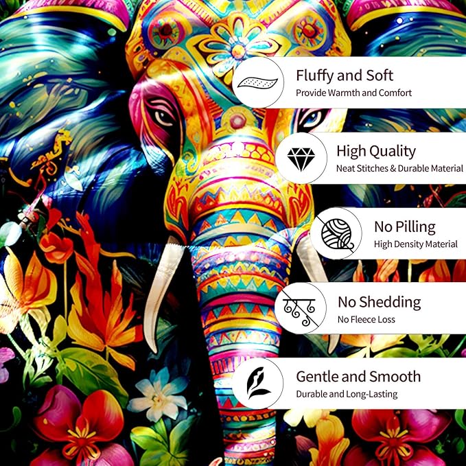 Elephant Throw Blanket, Elephant Birthday Gifts for Women and Men, Lightweight Fleece African Home Decor, Printed, Washable, No-Pilling, 50x60 inches