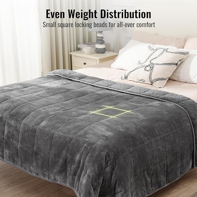 Uttermara Sherpa Fleece Weighted Blanket 12 lbs for Adults, Unicolor Ultra-Soft Fleece and Sherpa, Dual Sided Cozy Plush Blanket for Sofa Bed, 48 x 72 inches, Grey