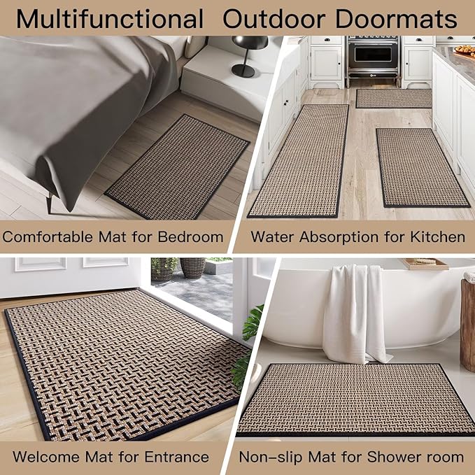 Door Mat 31x47, Dirt Resistant and Absorbent, Non-Slip Rubber Backing Floor Mats, Easy Clean Low-Profile Doormat for Entryway, Front Door, and Inside Entrance, Black