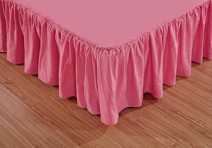 Sheets & Beyond Wrap Around Solid Microfiber Luxury Hotel Quality Fabric Bedroom Gathered Ruffled Bedding Bed Skirt 14 Inch Drop (Queen, Pink)