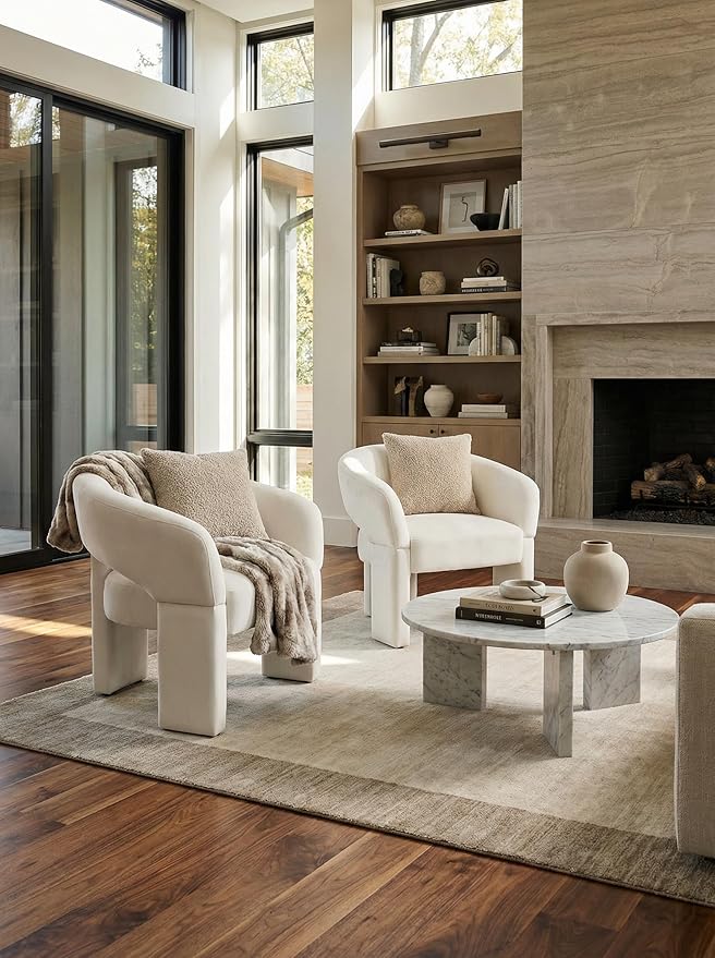 LukeAlon Mid Century Modern Velvet Accent Chairs Set of 2 – Round Barrel Back Armchairs, Comfy Upholstered Lounge Chairs for Living Room, Bedroom, Office, Waiting Rooms, Beige