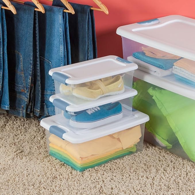 Sterilite 36-Pack Latching Box, Under Bed Storage Bins with Lids, Clear Plastic, 6 Quart - Heavy-Duty Organizing Containers for Closet, Bathroom, and Office