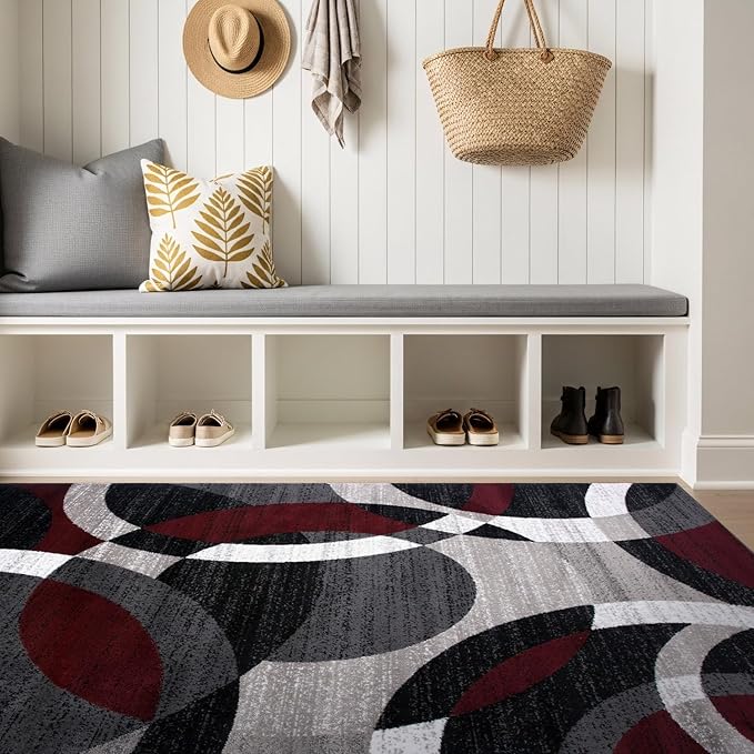 Rugshop Contemporary Abstract Circles Perfect for high Traffic Areas of Your Living Room,Bedroom,Home Office,Kitchen Area Rug 3'3" x 5' Red