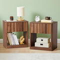 Fluted Dresser, Small Nightstands Set of 2, Walnut Bedside Table with Drawer and Storage, Mid Century Modern Side Table for Bedroom Sofa