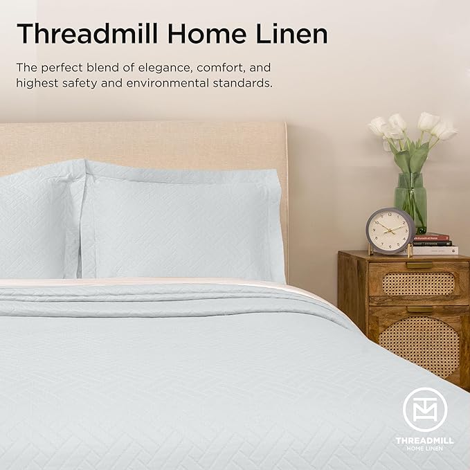 Threadmill Luxury Cotton Blankets for Twin Size Bed | All-Season 100% Cotton Twin Blanket for Bed | Criss Cross Jacquard Lightweight, Soft & Cozy Coverlet, 350GSM, 68 x 90 inches | Light Blue