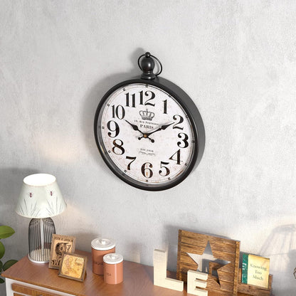 Menterry Retro Round Wall Clock. Black Vintage Antique Style Decor Wall Clocks for Kitchen,Farmhouse,Bedroom,Bathroom,Office, (11.8" H x 9.3" W)