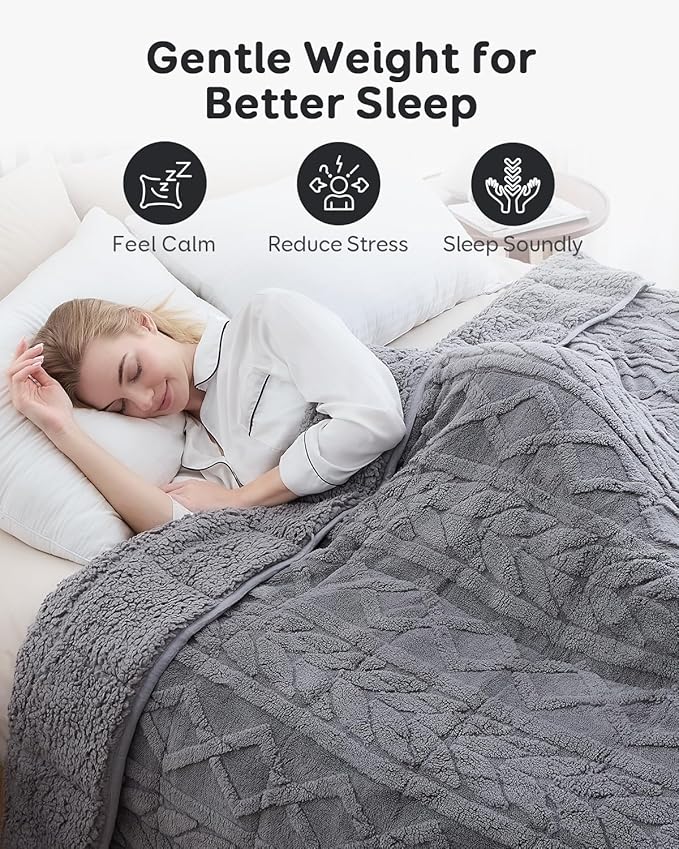 Sivio Weighted Blanket Full Size 12 lbs for Adults, Sherpa Fleece Weighted Blanket Jacquard Heavy Blanket for Sleeping, Reversible Super Soft Warm Cozy Fluffy Blanket for Adult, 48 x 72inches, Grey
