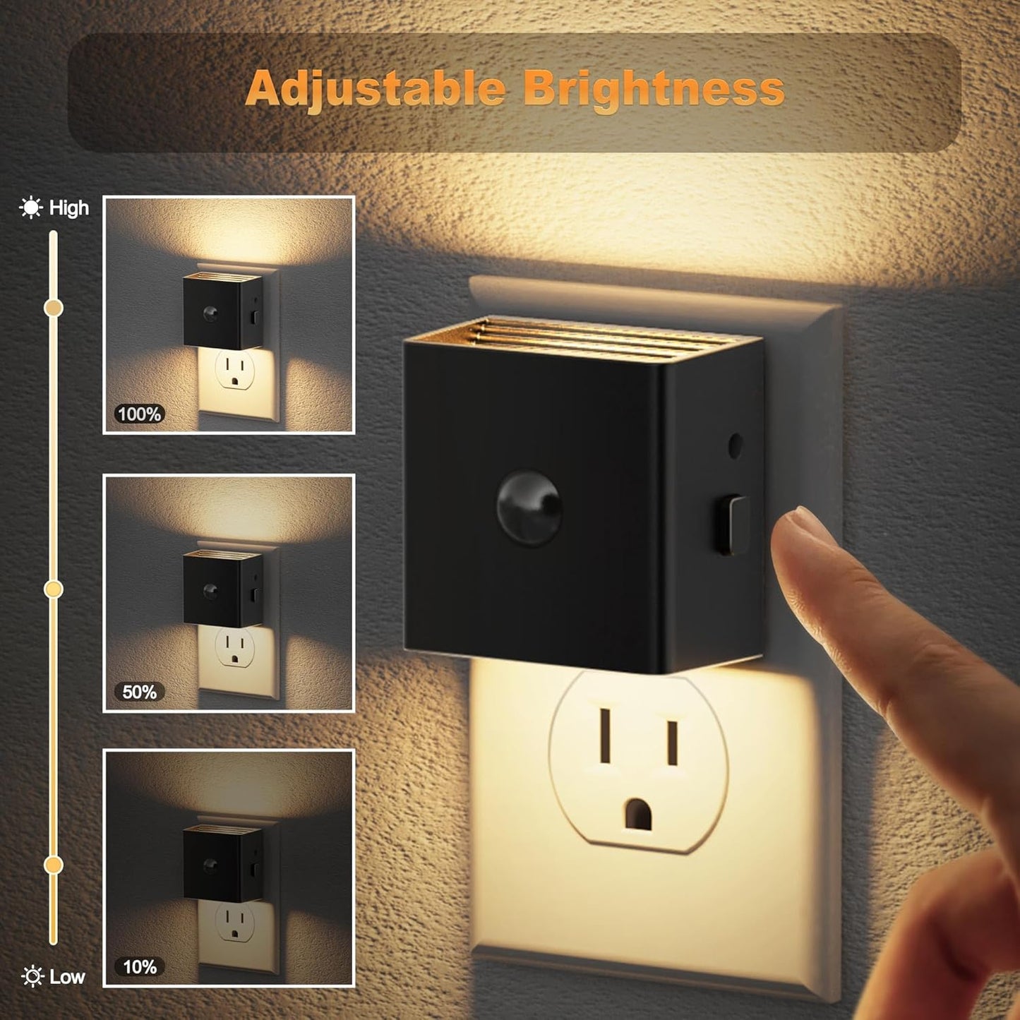 JandCase Motion Sensor Night Light, Night Lights Plug into Wall with Adjustable Brightness, Motion Activated Night Light, 3000K Warm White, for Kids Bathroom Hallway Kitchen Bedroom