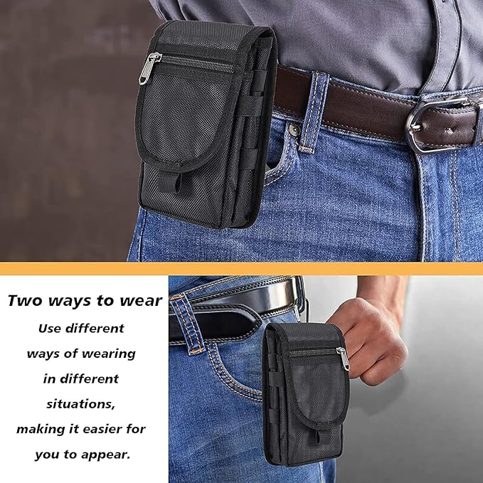 2 Packs Large Smartphone Pouch, Phone Pouch, Cell Phone Holster, Multi-Purpose Tool Holder, Tactical Carrying Case Belt Loop Pouch Men’s Waist Pocket for Hiking, Camping,Rescue Essential