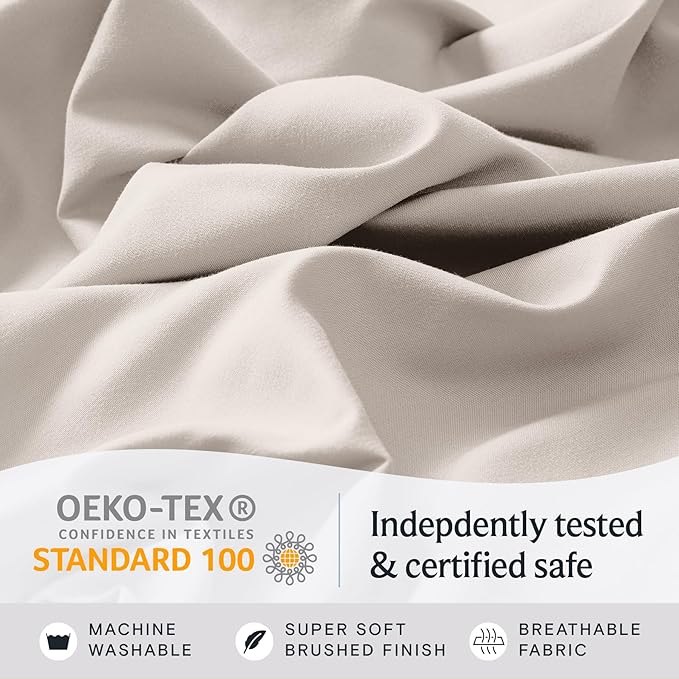 LuxClub 4 PC Sheet Set Bed Sheets Deep Pockets 16" Eco Friendly Wrinkle Free Cooling Machine Washable Hotel Bedding Silky Soft - Linen California King