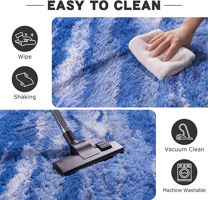 Fluffy Rugs for Bedroom Living Room, 4x6 Feet Abstract Blue Shag Area Rugs, Non-Slip Indoor Modern Fuzzy Plush Floor Carpet for Dorm Nursery Kids Room Decor, Soft Shaggy Throw Rug