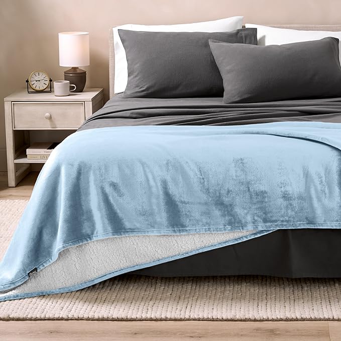 Bare Home Sherpa Fleece Blanket - Twin/Twin Extra Long - Blanket for Bed, Sofa, and Couch - Warm & Lightweight - Fluffy & Soft - Reversible (Twin/Twin XL, Light Blue)