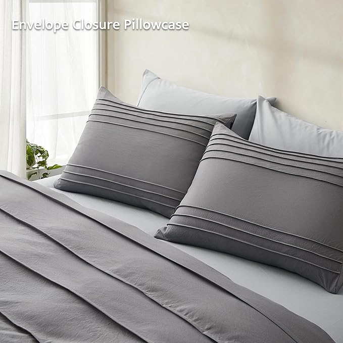 Oli Anderson Grey Duvet Cover Twin Size - Pleated Twin Duvet Cover, 2PCS Soft and Breathable Textured Bedding Set with Zipper Closure(Grey,68"x90")