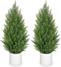 Briful 2PCS 3ft Artificial Cedar Topiary Trees in White Planter – Compact Faux Evergreen Potted Plants with Dense Realistic Layered Leaves, Lifelike Fake Trees for Home, Office, Patio, Porch