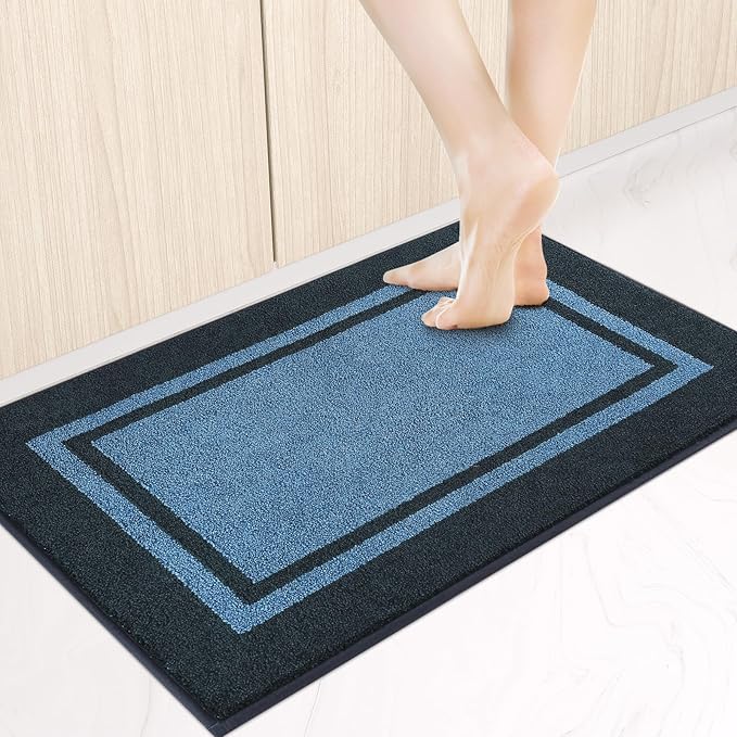 Kitchen Rugs 24" x 36", Non-Slip Machine Washable Kitchen Runner Rugs Floor Mats, Absorbent Comfort Standing Mats for Kitchen, Sink, Laundry and Hallway, Light Blue & Navy