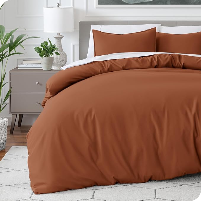 Bare Home Bedding Duvet Cover Queen Size - Premium 1800 Super Soft Collection - Lightweight, Cooling - Soft Breathable Bedding Duvet Cover (Queen, Terracotta)