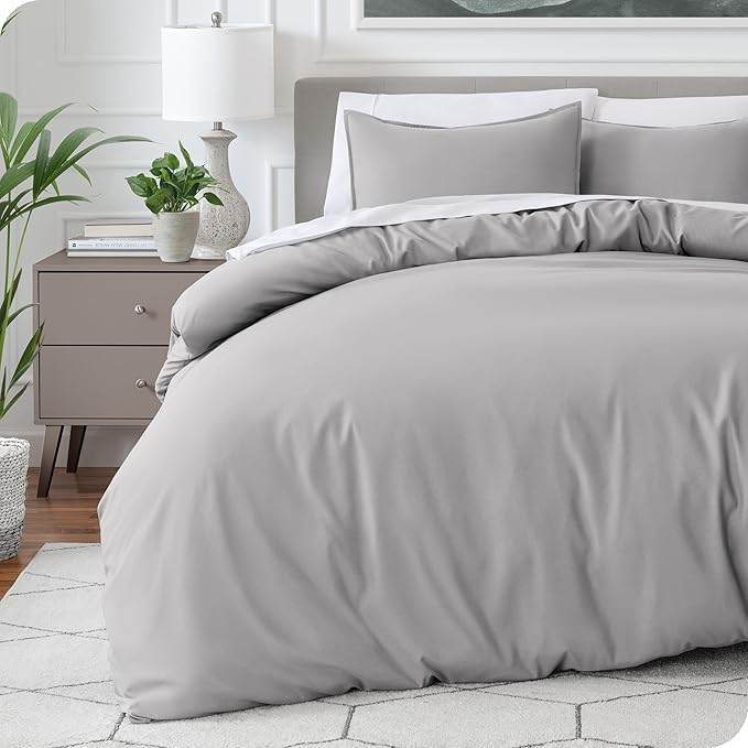 Bare Home Bedding Duvet Cover Twin/Twin Extra Long Size - Premium 1800 Super Soft - Lightweight, Cooling Duvet Cover - Soft Breathable Bedding (Twin/Twin XL, Light Grey)