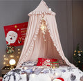 VETHIN Bed Canopy for Girls,Princess Round Dome Dreamy Mosquito Net Bedding Girls Room Castle Play Tent Hanging House Decor Reading Nook Canopies (Beige Pink)