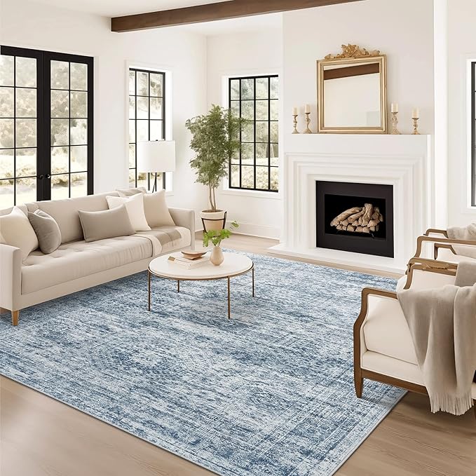 6x9 Area Rug for Living Room Washable 6x9 Non-Slip Modern Rugs for Bedroom Dinning Room Ultra-Thin Indoor Blue