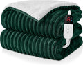 Electric Heated Blanket Queen Size Dual Control - 84"x90" Fast Heating Bed Blankets with 6 Heating Levels & 10 Hours Auto Off, Soft Ribbed Flannel, Over-Heat Protection ETL, Dark Green