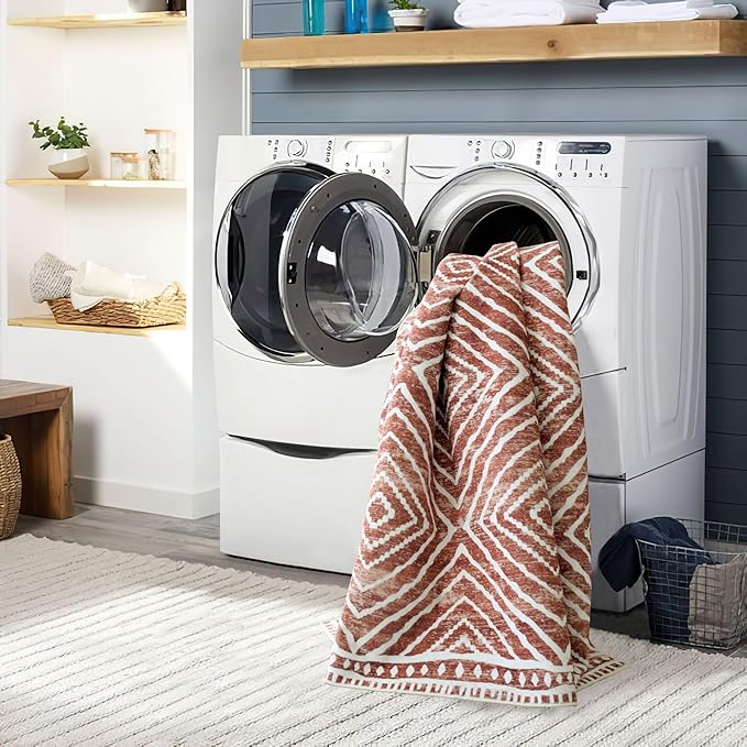 Runner Rug 2x10 Machine Washable Rug with Non-Slip Backing, Ideal for Kitchen Hallway Entryway Laundry Room - Western Style, Durable, Easy Clean, Low Pile Carpet Runner, Brown Red