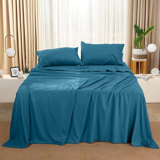 Utopia Bedding King Sheet Set – 4 Piece Bed Sheets for King Size Bed, Soft and Breathable Microfiber, Includes 1 Fitted Sheet, 1 Flat Sheet and 2 Pillowcases (Denim Blue)