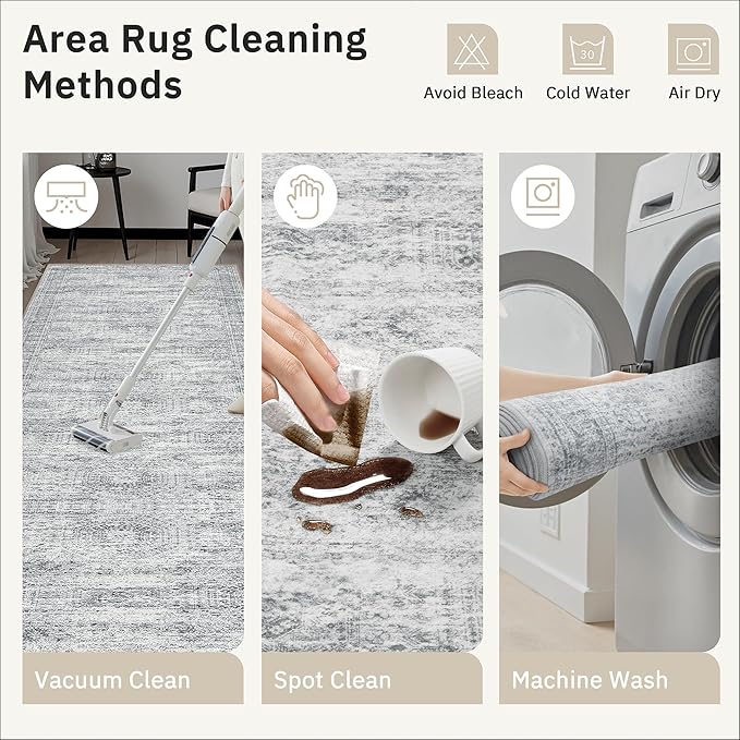 Runner Rug 2'6" x 12' Washable Non-Slip Runner Rugs for Kitchen Bathroom Laundry Room Vintage Ultra Thin Runners for Hallway Entryway Grey