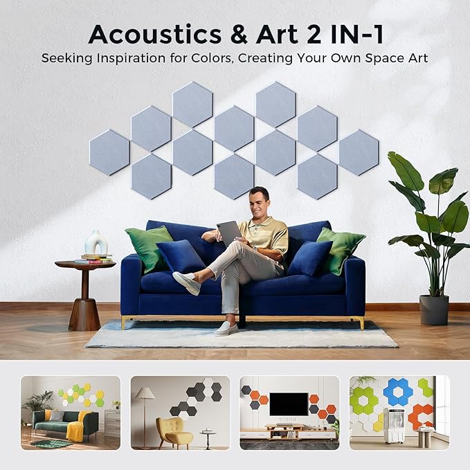 Self-Adhesive Acoustic Panels [390 lbs/yd³ Ultra-High Density], 2nd Generation Sound Absorbing Panel, Professional Level Sound Panel, Polyester Soundproof Foam [Size L, Cloud Grey]